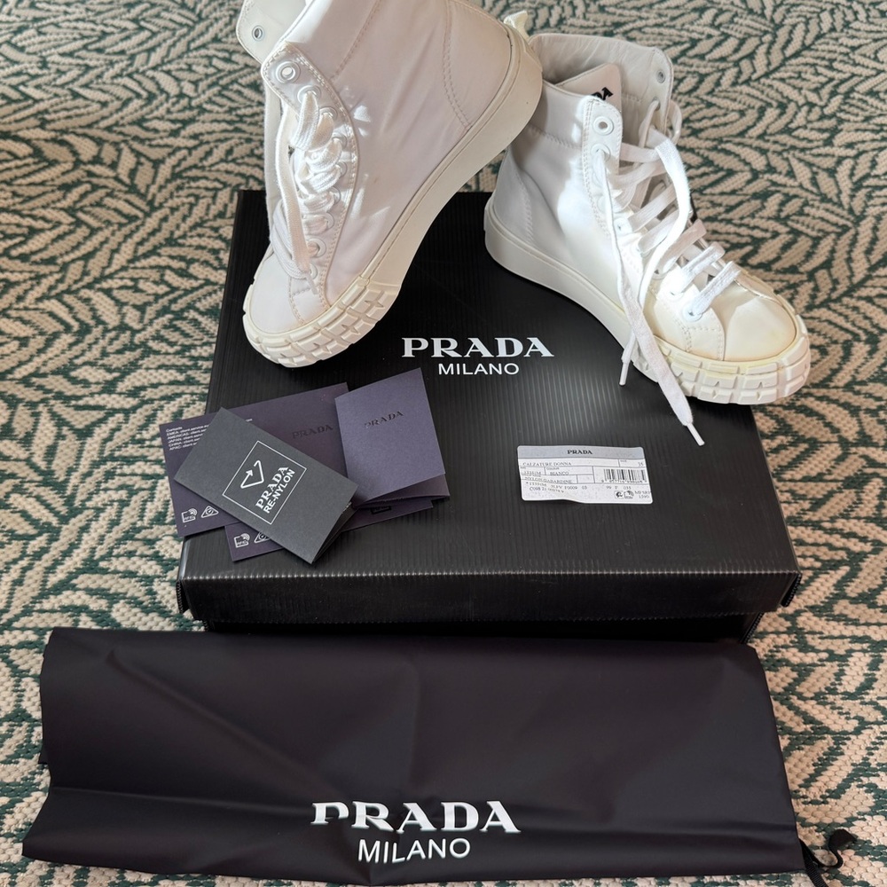 PRADA Authentic Combat High Top White Sneakers